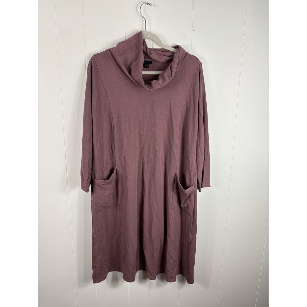 J Jill Wearever Cozy Fleece Dress Tunic 1X Sweatshirt Cowl Neck Purple Pockets